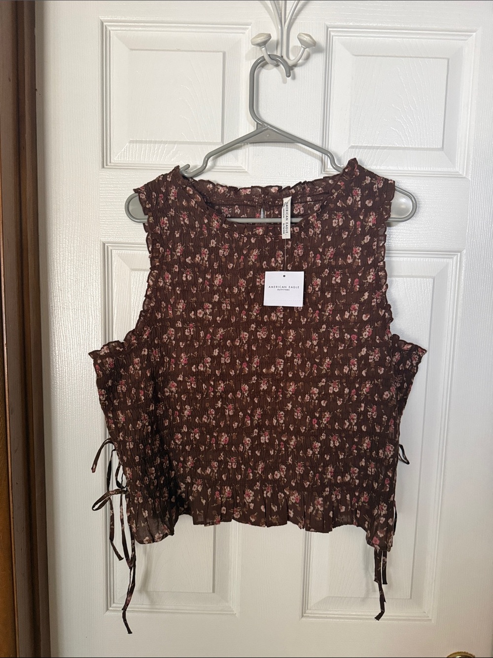 American Eagle  Brown Floral Smocked Sleeveless Camisole